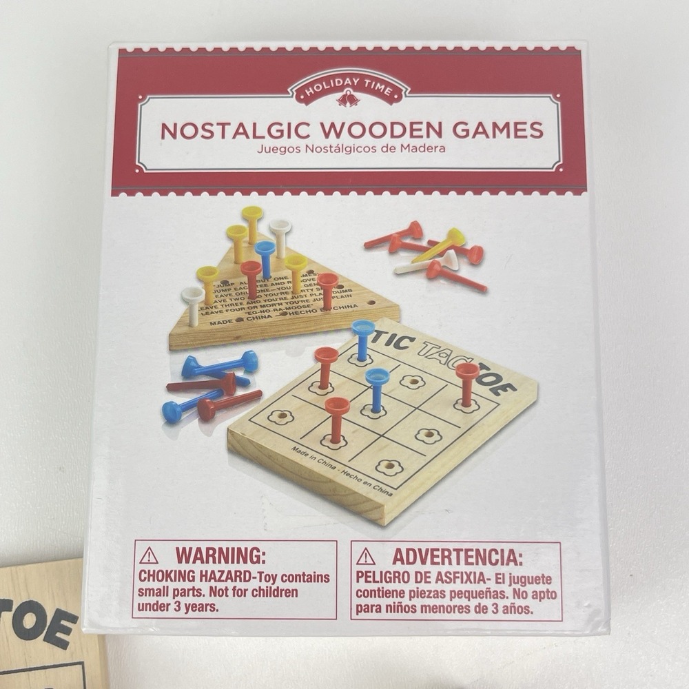 Holiday Time Nostalgic Wooden Games Tic Tac Toe Solitaire Peg Board